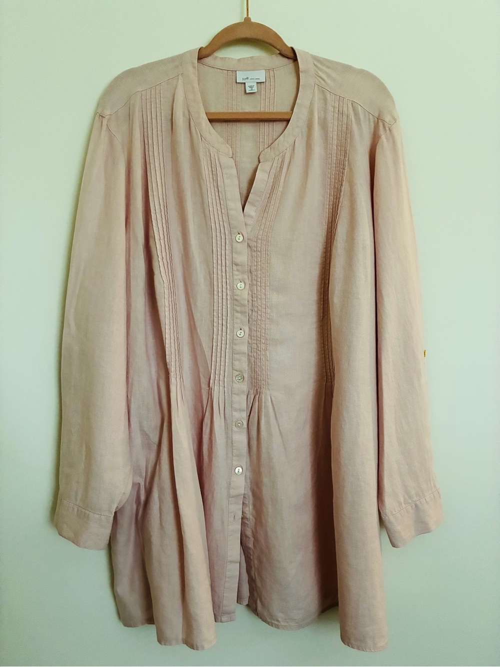 J Jill Linen Light Pink Women's Button-Front Tunic Blouse size 3x